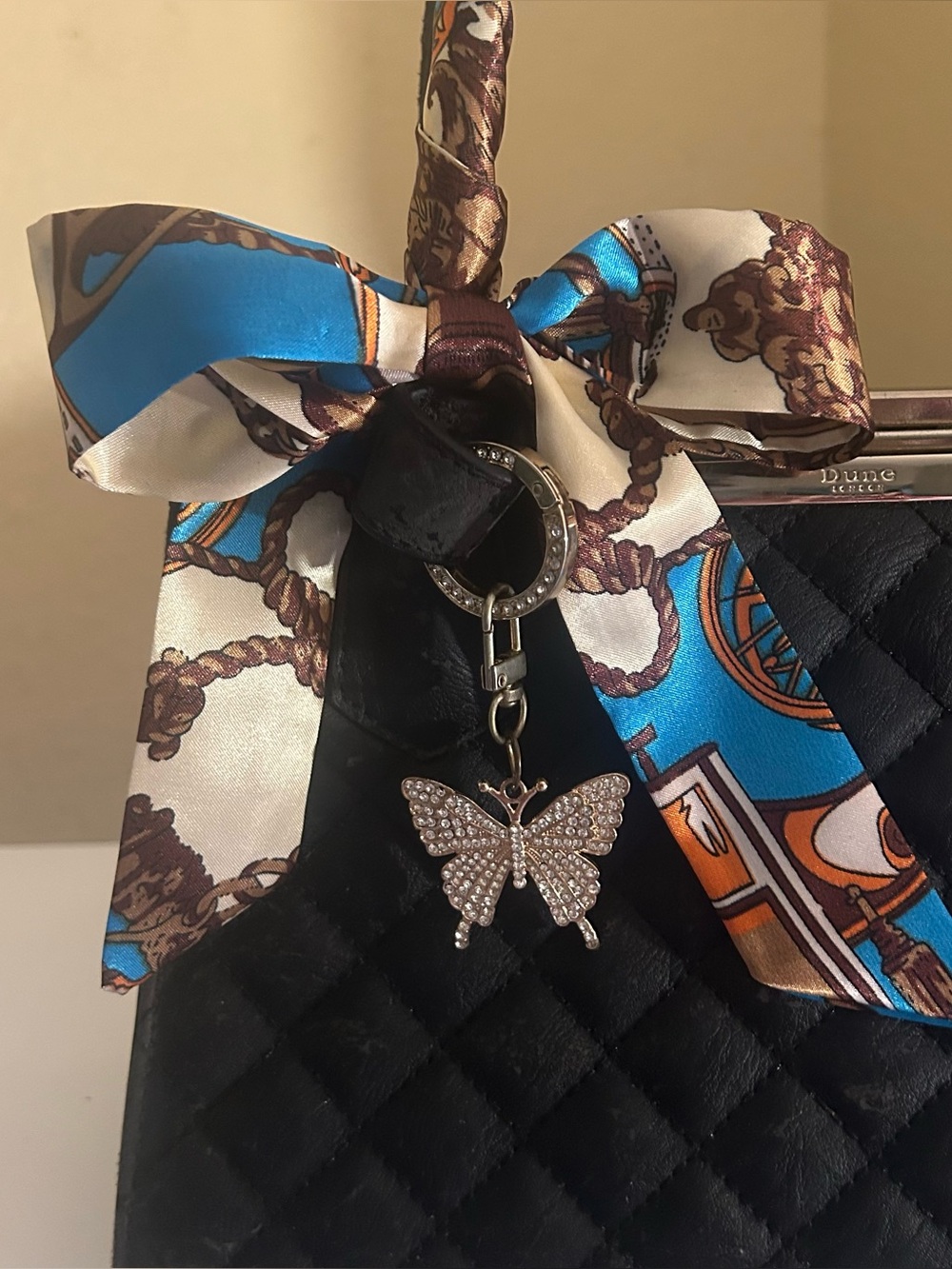 Twilly Womens Baroque Print Purse Scarf Head Scarf Neck Tie Tan Brown Blue